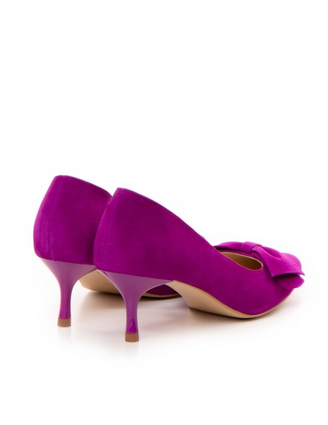 Pantofi stiletto piele naturala Magenta Bow Cut - The5thelement.ro