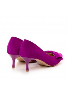 Pantofi stiletto piele naturala Magenta Bow Cut - The5thelement.ro