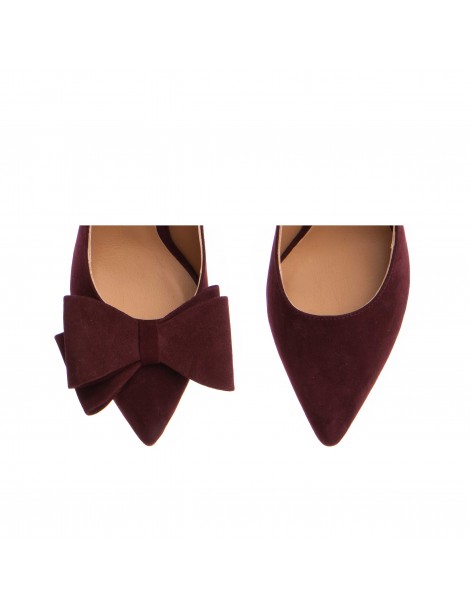 Pantofi stiletto piele naturala Visiniu Bow - The5thelement.ro