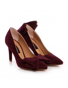 Pantofi stiletto piele naturala Visiniu Bow - The5thelement.ro