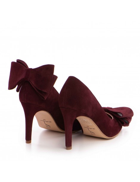 Pantofi stiletto piele naturala Visiniu Bow - The5thelement.ro