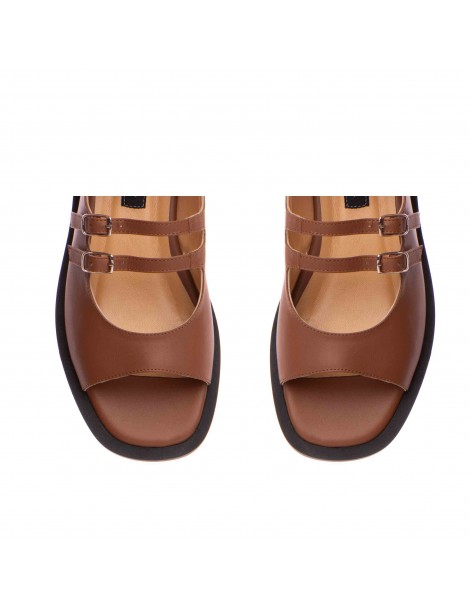 Sandale dama piele fara toc Camel Evania - The5thelement.ro