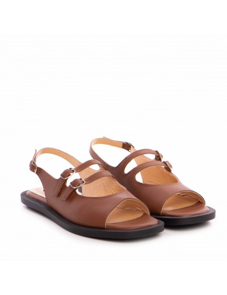 Sandale dama piele fara toc Camel Evania - The5thelement.ro