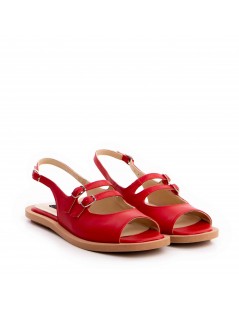 Sandale dama piele fara toc Rosu Evania - The5thelement.ro