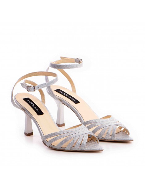 Sandale mireasa piele naturala Argintiu Glitter Selena - The5thelement.ro