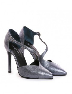 Pantofi stiletto piele naturala Argintiu Metalic Paloma - The5thelement.ro