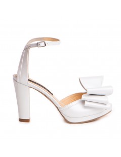 Sandale cu platforma piele naturala Alb cu funda Destiny - The5thelement.ro