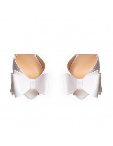 Sandale cu platforma piele naturala Alb cu funda Destiny - The5thelement.ro