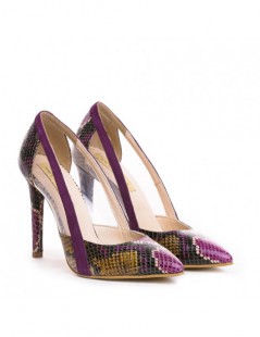 Pantofi Stiletto Piele Naturala Transparent Purple - The5thelement.ro