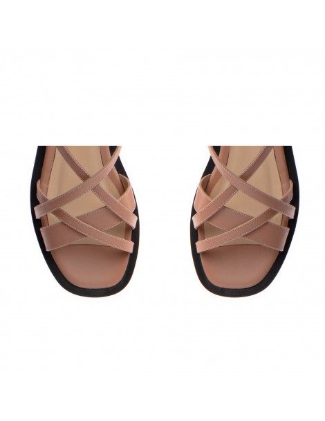 Sandale dama piele fara toc Bej Savana - The5thelement.ro