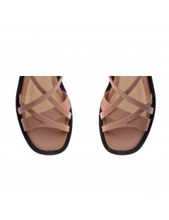 Sandale dama piele fara toc Bej Savana - The5thelement.ro