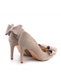 Pantofi stiletto piele naturala Grej Bow - The5thelement.ro