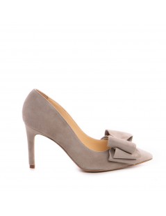 Pantofi stiletto piele naturala Grej Bow - The5thelement.ro