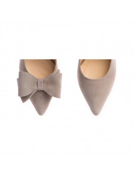 Pantofi stiletto piele naturala Grej Bow - The5thelement.ro