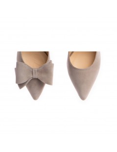 Pantofi stiletto piele naturala Grej Bow - The5thelement.ro