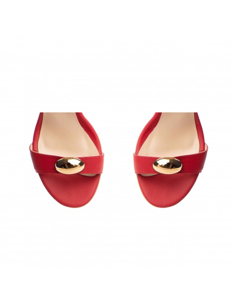 Sandale piele naturala Rosu cu accesoriu - The5thelement.ro