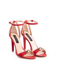 Sandale piele naturala Rosu cu accesoriu - The5thelement.ro