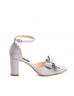 Pantofi Piele Naturala Dama Argintiu Glitter Bow - The5thelement.ro