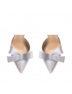 Pantofi Piele Naturala Dama Argintiu Glitter Bow - The5thelement.ro