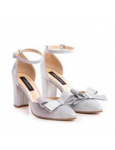 Pantofi Piele Naturala Dama Argintiu Glitter Bow - The5thelement.ro