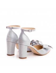 Pantofi Piele Naturala Dama Argintiu Glitter Bow - The5thelement.ro