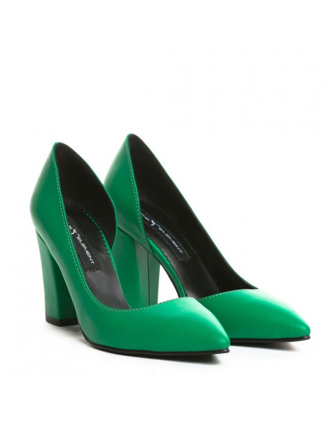 Pantofi cu toc gros piele Verde Cut - The5thelement.ro