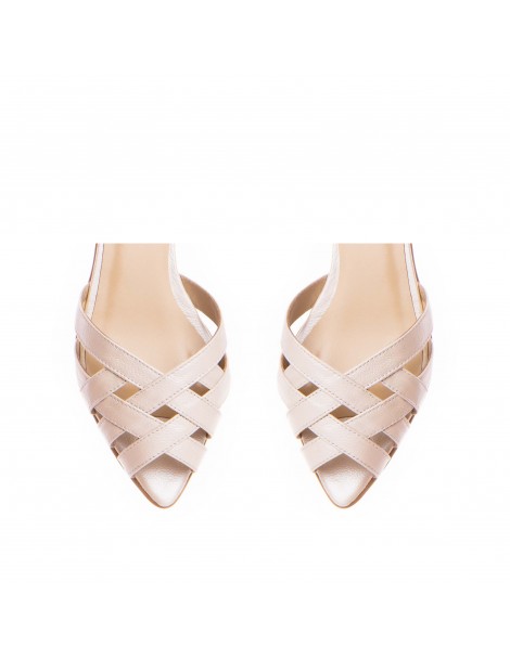 Sandale mireasa Piele Naturala Ivoire Flats Heart - The5thelement.ro