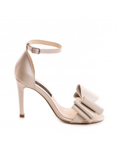 Sandale mireasa piele naturala Ivoire cu funda - The5thelement.ro