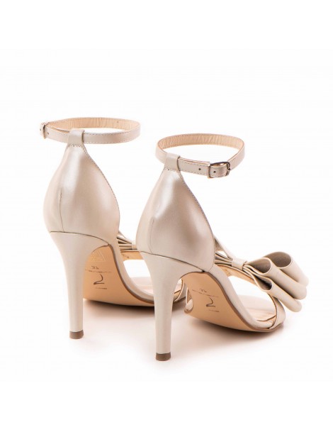 Sandale mireasa piele naturala Ivoire cu funda - The5thelement.ro