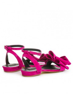 Sandale dama piele fara toc Fucsia Cu funda Lia - The5thelement.ro