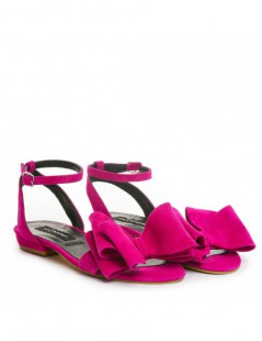 Sandale dama piele fara toc Fucsia Cu funda Lia - The5thelement.ro