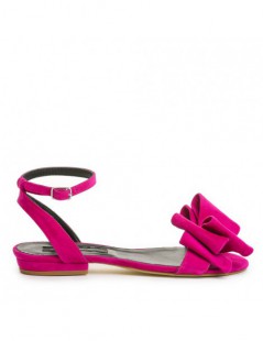 Sandale dama piele fara toc Fucsia Cu funda Lia - The5thelement.ro