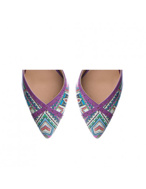 Pantofi Stiletto Piele Naturala Mov Aztec Rihanna - The5thelement.ro