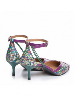 Pantofi Stiletto Piele Naturala Mov Aztec Rihanna - The5thelement.ro