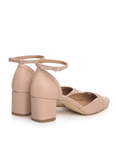 Pantofi cu toc gros piele Bej Adele - The5thelement.ro