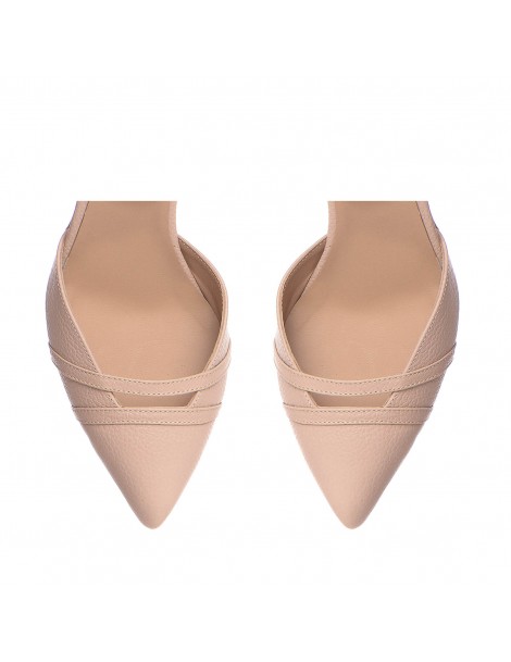 Pantofi cu toc gros piele Bej Adele - The5thelement.ro