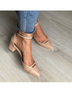 Pantofi cu toc gros piele Bej Adele - The5thelement.ro