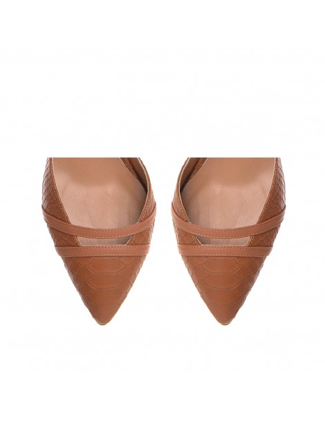 Pantofi cu toc gros piele Camel Adele - The5thelement.ro
