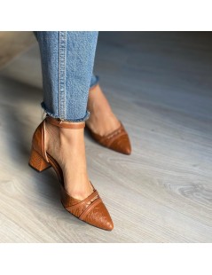 Pantofi cu toc gros piele Camel Adele - The5thelement.ro