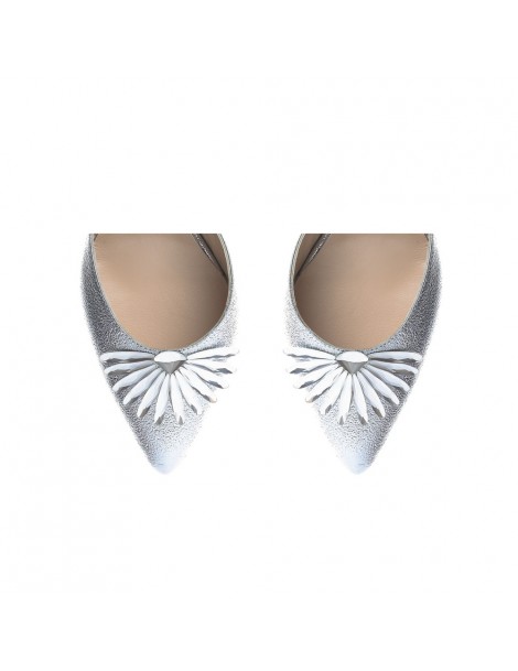 Pantofi mireasa piele naturala Argintiu Fancy Flats - The5thelement.ro