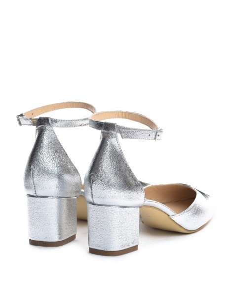 Pantofi mireasa piele naturala Argintiu Fancy Flats - The5thelement.ro