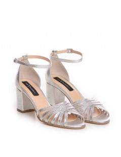 Sandale mireasa piele naturala Argintiu Selena Block - The5thelement.ro
