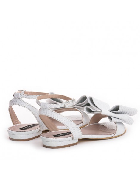 Sandale dama piele fara toc Alb Cu funda Lia - The5thelement.ro