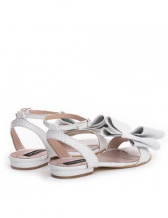Sandale dama piele fara toc Alb Cu funda Lia - The5thelement.ro