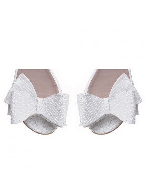 Sandale dama piele fara toc Alb Cu funda Lia - The5thelement.ro