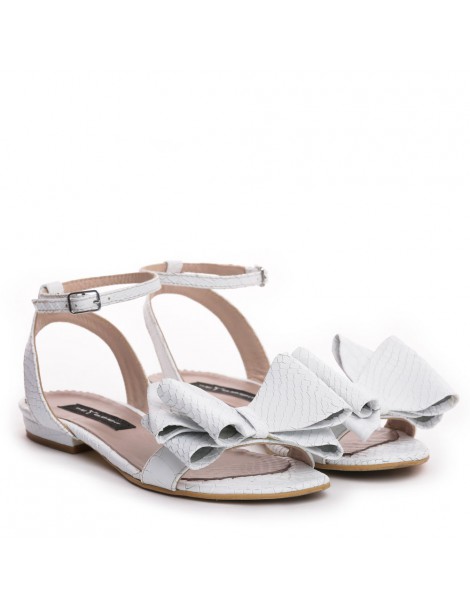 Sandale dama piele fara toc Alb Cu funda Lia - The5thelement.ro