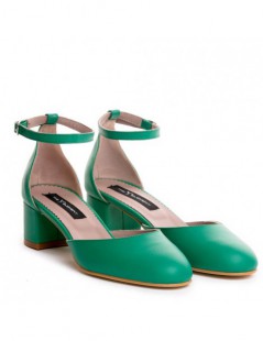Pantofi cu toc gros piele Verde Cinderella - The5thelement.ro