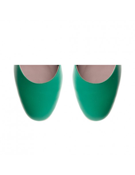 Pantofi cu toc gros piele Verde Cinderella - The5thelement.ro
