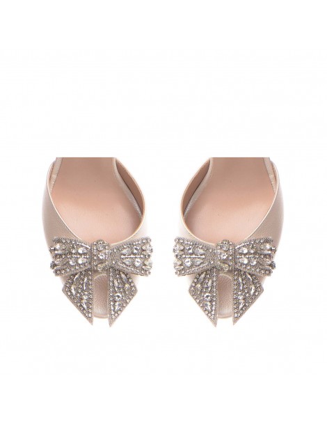 Sandale mireasa piele naturala Ivoire cu funda The 70's Sandals - The5thelement.ro
