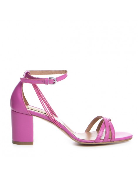 Sandale piele toc gros Roz...